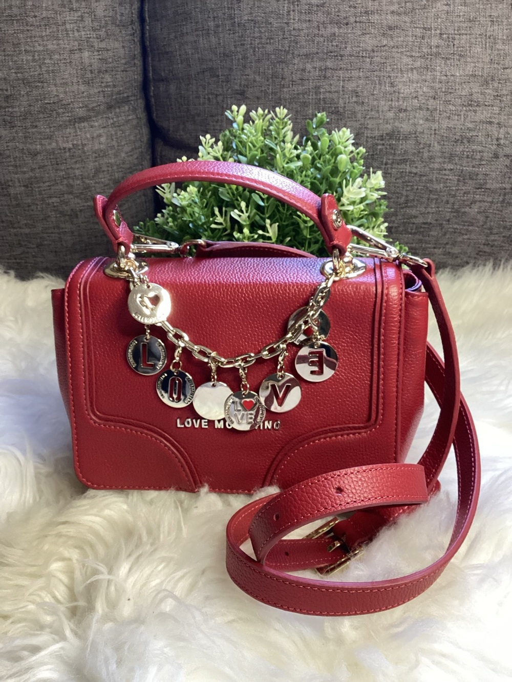 Love Moschino Red Charm Crossbody Satchel